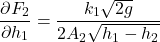 \[\frac{\partial F_2}{\partial h_1} = \frac{k_1\sqrt{2g}}{2 A_2 \sqrt{h_1 - h_2}}\]