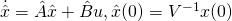 \dot{\hat{x}}=\hat{A}\hat{x}+\hat{B}u, \hat{x}(0)=V^{-1}x(0)